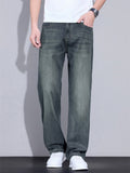 Mens Summer Vintage Wash Straight Leg Relaxed Fit Denim Jeans