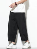 Mens Simple Casual Mid-waist Wide Leg Baggy Cropped Pants