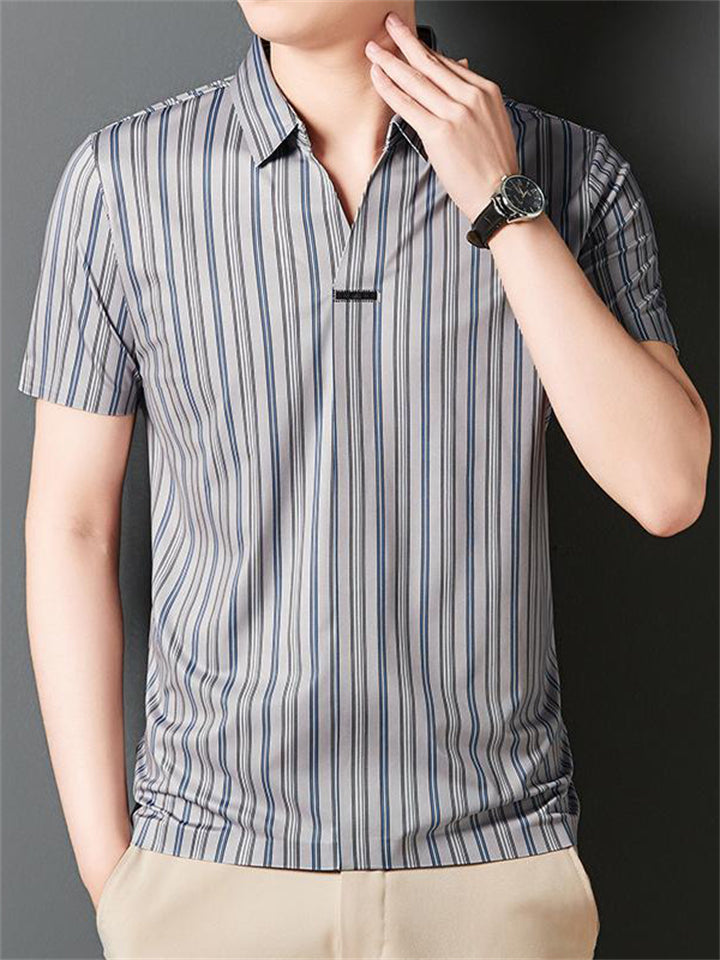 Summer Men's Stripe Short Sleeve Lapel Polo Shirts