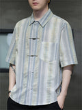 Men's Causal Summer Stripe Lapel Short Sleeve Shirts