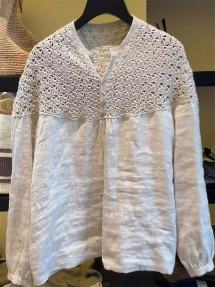 Women's Hollow Patchwork Solid Color Long Sleeve Shirts