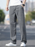 Men Summer Straight Leg Jeans Regular Fit Wash Denim Pants