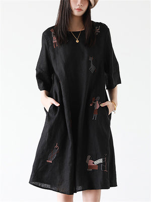 Women's Summer Simple Embroidery Round Neck Dress