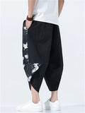Men's Ethinic Style Quick Dry Crane Print Baggy Harem Pants