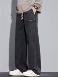 Men's Letter Embroidery Loose Fit Straight Leg Denim Pants