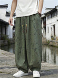 Mens Chinese Style Printed Drawstring Baggy Summer Pants