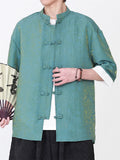 Men's Summer Short Sleeve Chinese Tang Suit Jacquard Kung Fu Top