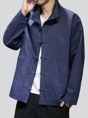 Spring Autumn Stand Collar Knot Button Windproof Jacket for Men