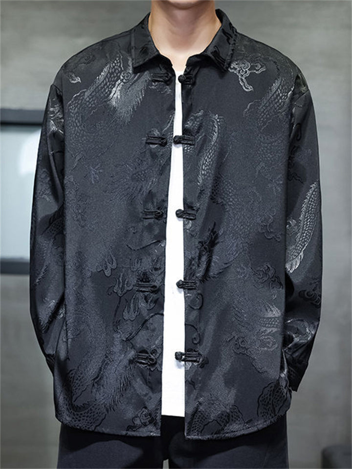 Chinese Style Dragon Jacquard Mandarin Collar Jacket Casual Shirts
