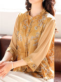 Women's Summer Mulberry Silk 3/4 Sleeve Floral Print Shirts