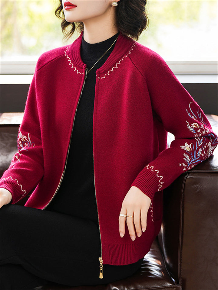 Women's Round Neck Knit Cardigan Sweater Jacket