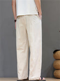 Mens Baggy Cotton Linen Loose Fit Elastic Waist Beach Pants