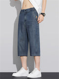 Men's Casual Elastic Waist Thin Ice Silk Cropped Short Denim Pants