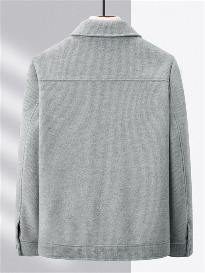 Men's Mid-aged Faux Woolen Solid Color Lapel Long Sleeve Jackets