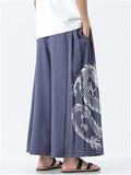 Men's Chinese Style Loong Print Wide Leg Hanfu Pants