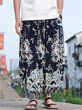 Men's Chinese Style Loong Print Loose Fit Cropped Lantern Pants