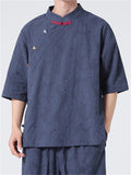Men's Chinese Style Retro Stand Collar Short Sleeve Shirts