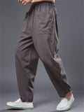 Ramie Loose Front Pockets Elastic Waist Harem Pant  for Men