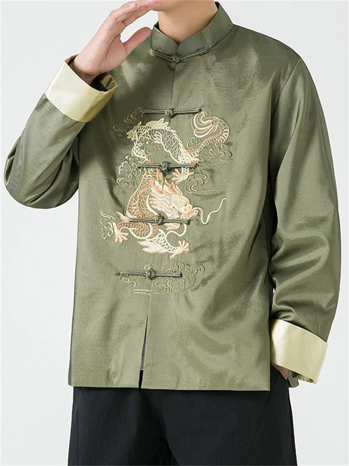 Men's Chinese Loong Embroidery Frog Button Tang Suit Jacket
