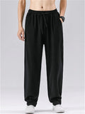 Mens Summer Linen Blend  Drawstring Breathable Beach Harem Joggers Pants