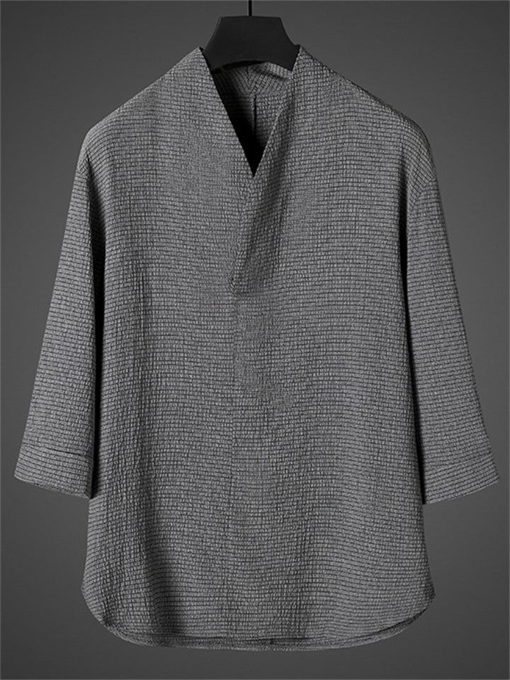 Men's Summer Cool Zen Style Stand Collar Half Sleeve Shirt