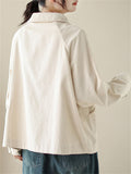 Women's Beige Corduroy Lapel Long Sleeve Jacket