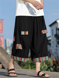 Men's Chinese Ethnic Style Patchwork Baggy Wide Leg Shorts