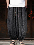 Men's Chinese Style Textured Jacquard Baggy Cropped Harem Pants