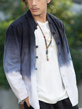 Men's Casual Linen Tie-dye Contrast Color Long Sleeve Shirts