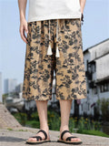 Men's Chinese Style Ancient Aesthetic Patterns Cotton Blend Wide Leg Shorts