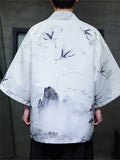 Chinese Vintage Zen Clothing Chinoiserie Print Cardigan Shirt for Men