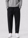 Mens Cotton Linen Pants Drawstring Elastic Waist Casual Trousers