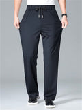 Mens Cool Straight Leg Stretchy Drawstring Waist Casual Pants