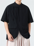 Men's Summer Chinese Style Fringe Button Stand Collar Shirt