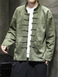 Men's Unique Hanzi Embroidery Knot Button Faux Suede Jacket