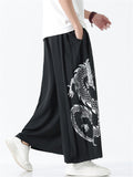 Men's Chinese Style Loong Print Wide Leg Hanfu Pants