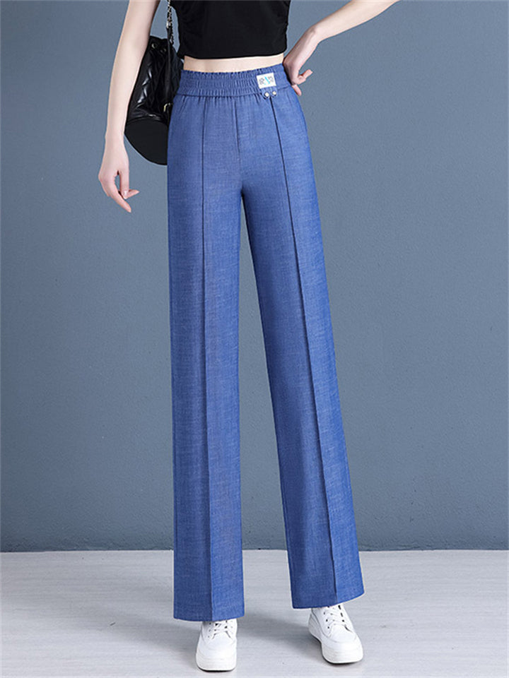 Women's Summer Comfy Elastic High Waist Drape Wide Leg Pants