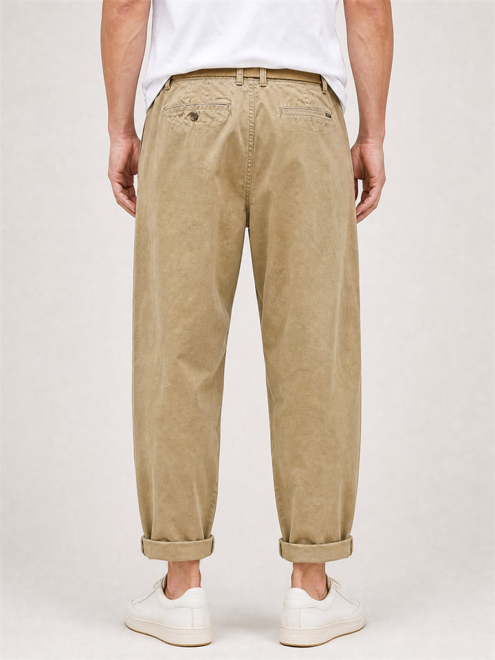 Men Autumn Japanese Style Belted Relaxed Fit Straight Leg Pants