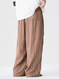 Mens Summer Vintage Chinese Zen Style Striped Wide Leg Lounge Pants