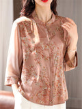 Women's Summer Mulberry Silk 3/4 Sleeve Floral Print Shirts