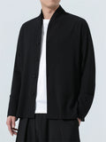 Men's Chinese Style Textured Mandarin Collar Zen Style Long Sleeve Shirts