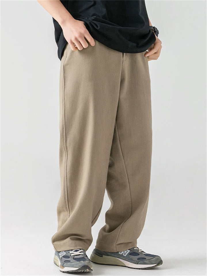 Men's Retro Comfy Cotton Casual Japanese Style Solid Color Pants