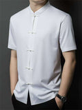Cool Men's Chinese-style Button Stand Collar Short Sleeve Shirt