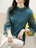 Women's O-Neck Lightweight Polka Dots Chiffon Shirt