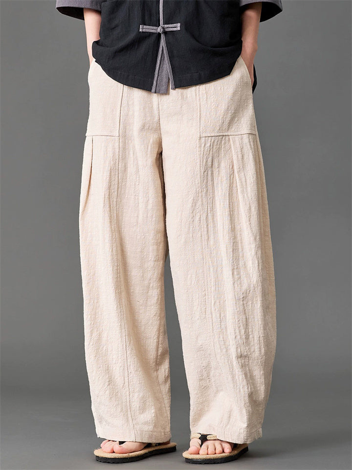 Mens Vintage Breathable Cotton Linen Wide Leg Baggy Loose Pants