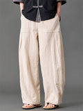 Mens Vintage Breathable Cotton Linen Wide Leg Baggy Loose Pants