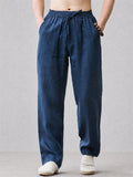 Mens Summer Breathable Linen Blend Wide Leg Drawstring Pants