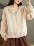 Women's Summer Embroidered Solid Color Long Sleeve Hooded Shirt