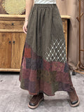 Women's Retro Splicing Embroidery Contrast Color A-line Skirt