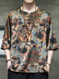 Men's Summer Cool Chinese Style Loong Printed Half Sleeve TangSuit Shirt